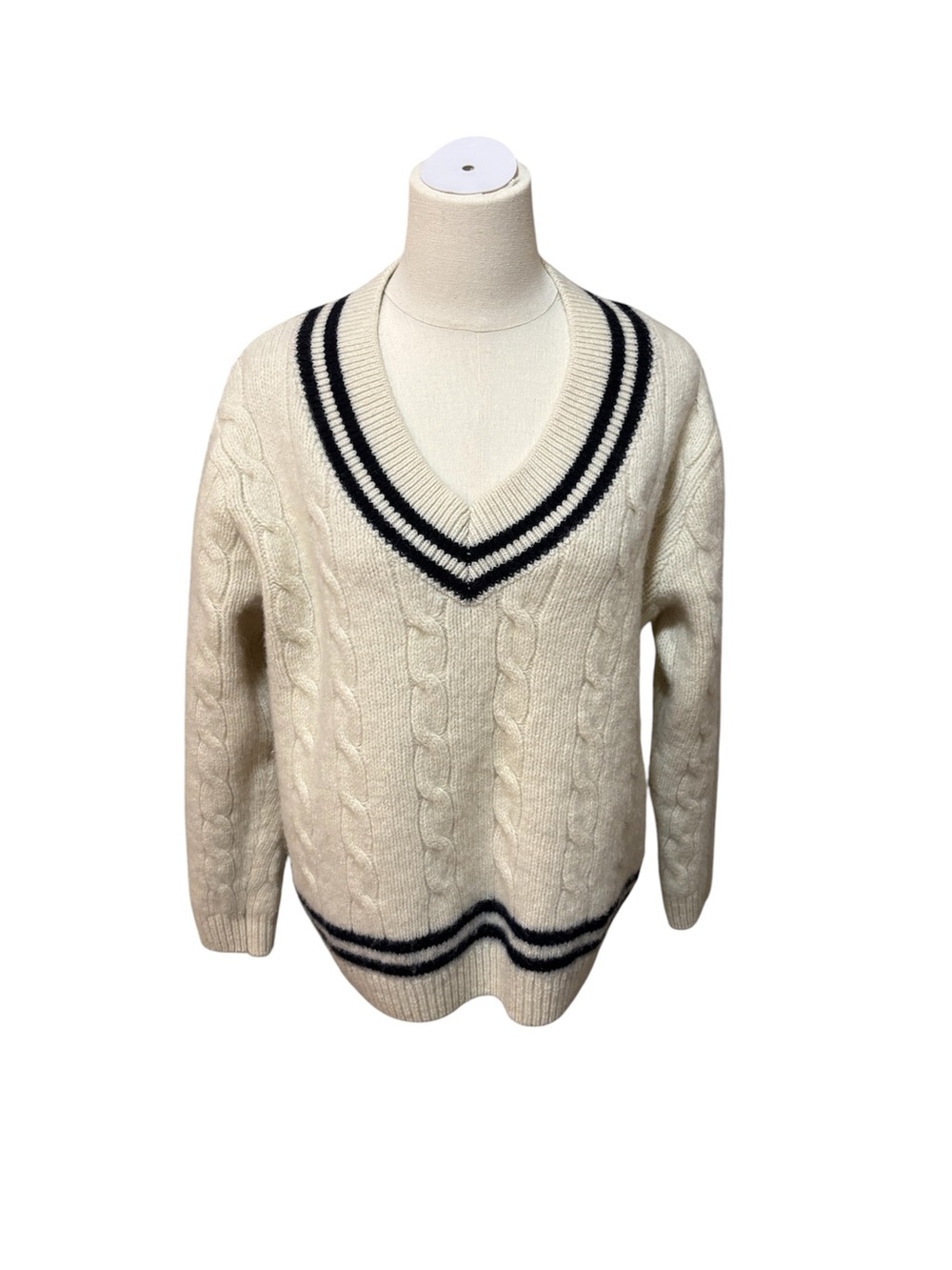Brandy melville Nikki Heavy wool cable knit stripe sweater Cream